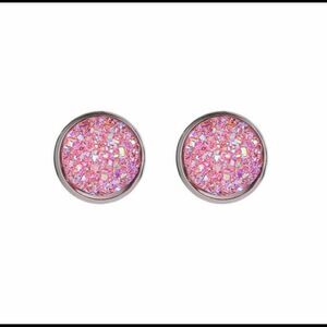 Simple Round Sparkly Pink Earrings